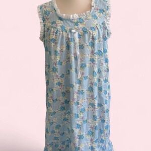 Vintage Carole Blue Floral Nightgown Dress | Lace Trim & Ribbon | Size S